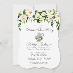 Floral Green Silver Bridal Tea Party Invite