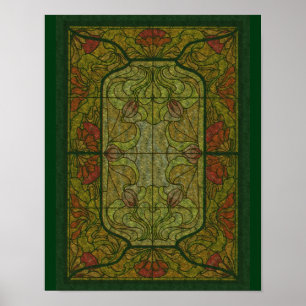 Floral Green Stained Glass Art  Poster