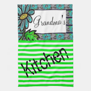 Floral Green Stripe Kitchen Hand Towel