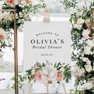 Floral Green White Pink Bridal Shower Welcome Sign