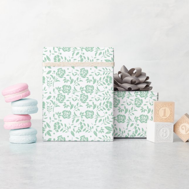 Floral Green White Wrapping Paper (Baby Shower)