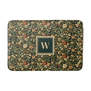 Floral Green William Morris Inspired Monogram Bath Mat