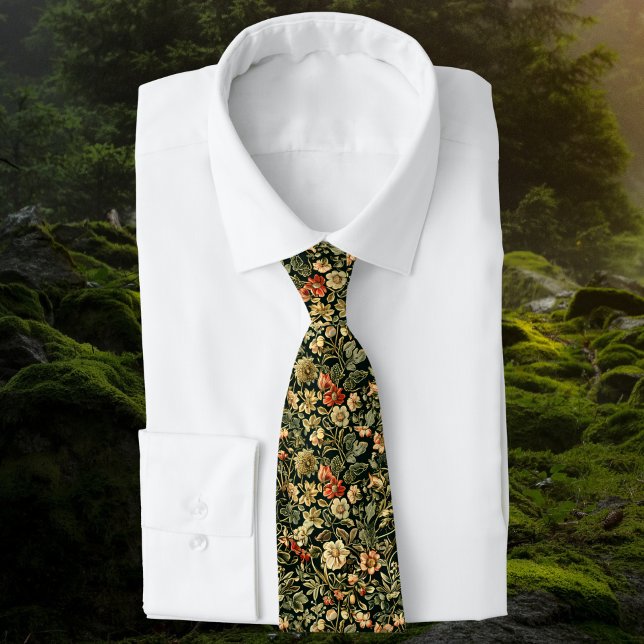 Floral Green William Morris Inspired Monogram Tie (Creator Uploaded)