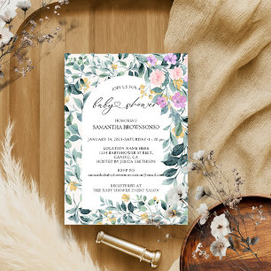 Floral Greenary Budget Baby Shower Invitation