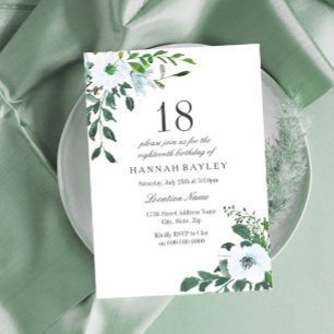 Floral Greenery 18th Birthday Party Invitation