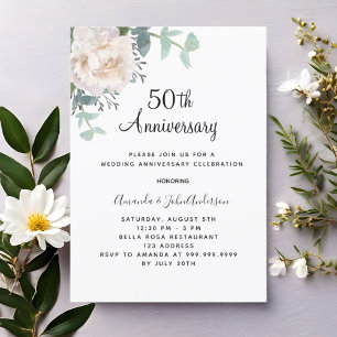 Floral greenery 50th wedding anniversary invitation
