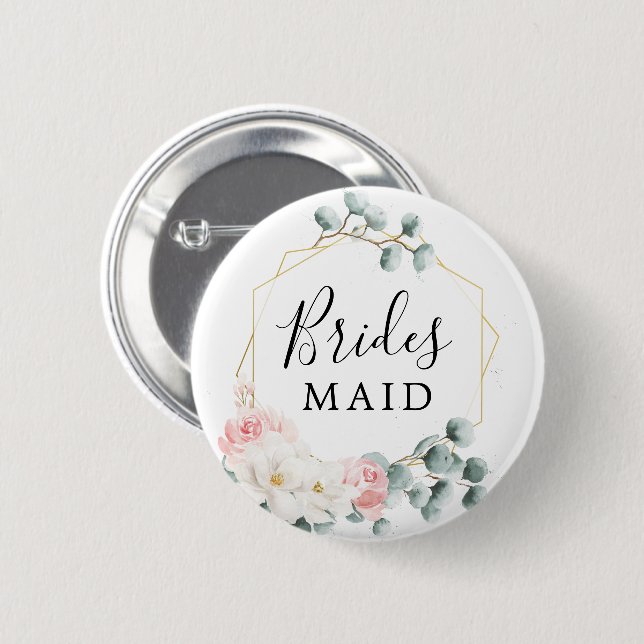 Floral Greenery Bridal Party Button Bridesmaid (Front & Back)