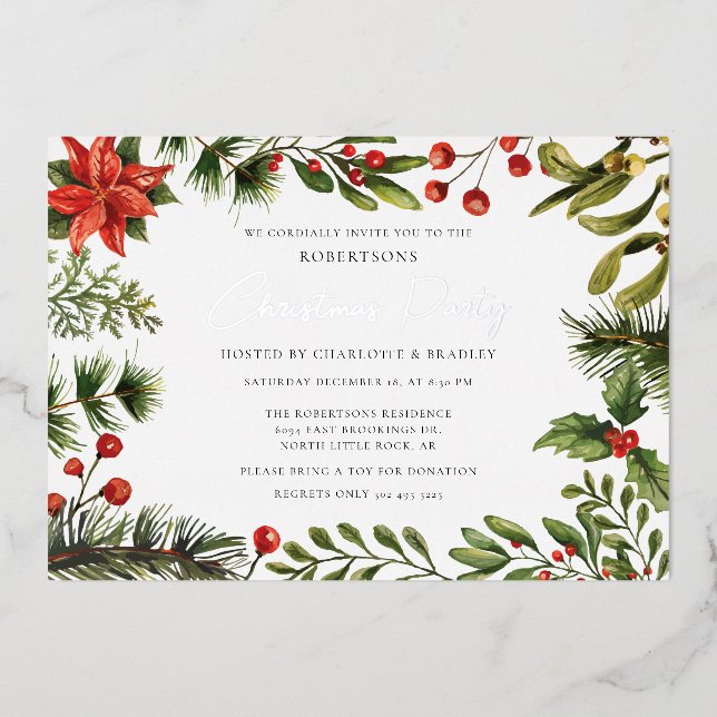 Floral Greenery Christmas Party Silver (Front)
