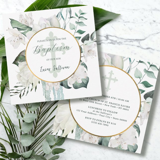 Floral Greenery Circle Baptism Invitation (Creator Uploaded)