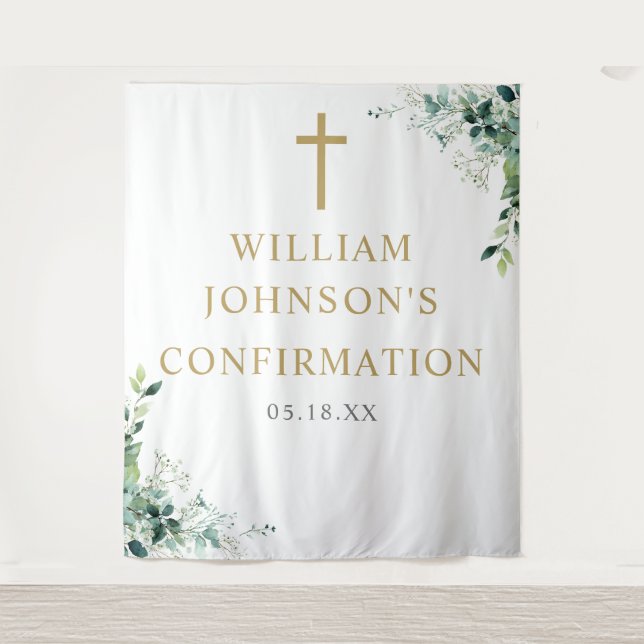 Floral Greenery Confirmation Photo Backdrop Tapestry (Front)