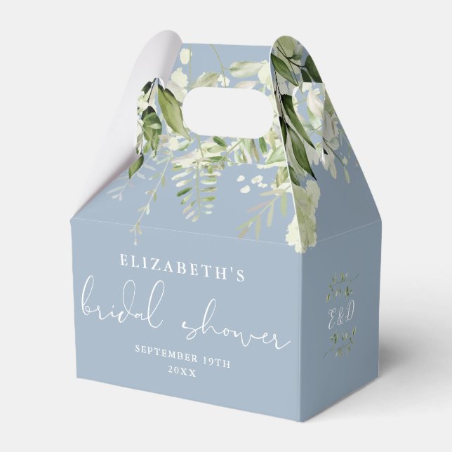 Floral Greenery Dusty Blue Bridal Shower Favour Box (Front Side)
