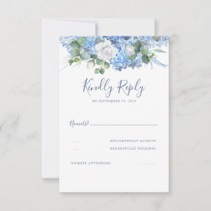 Floral Greenery Dusty Blue Wedding RSVP Card