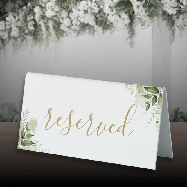 Floral Greenery Elegant Gold Script Reserved (Floral Greenery Elegant Gold Script Reserved Table Tent Sign)