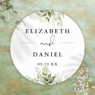 Floral Greenery Elegant Modern Wedding Favour Classic Round Sticker