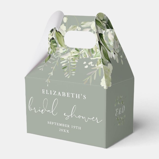 Floral Greenery Elegant Sage Green Bridal Shower Favour Box (Front Side)