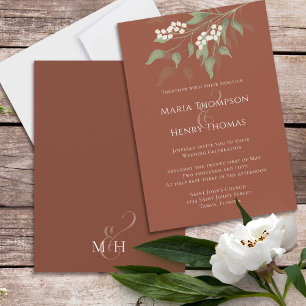 Floral Greenery Elegant Watercolor Terracotta Invitation
