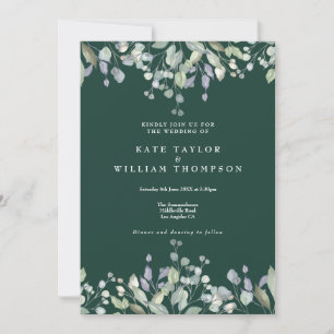 Floral Greenery Emerald All In One Wedding Invitation