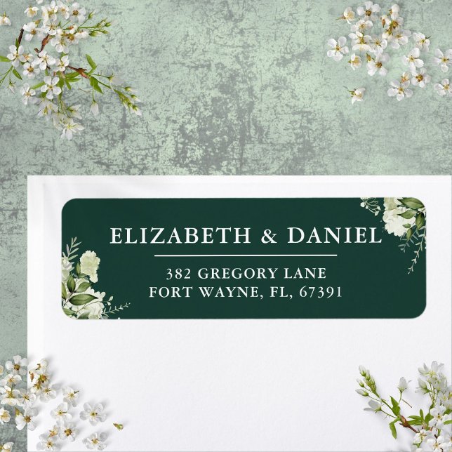 Floral Greenery Emerald Wedding Return Address Label (Floral Greenery Emerald Wedding Return Address Label)