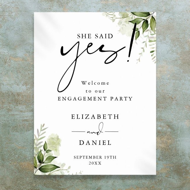 Floral Greenery Engagement Party Welcome Sign (Floral Greenery Engagement Party Welcome Sign)
