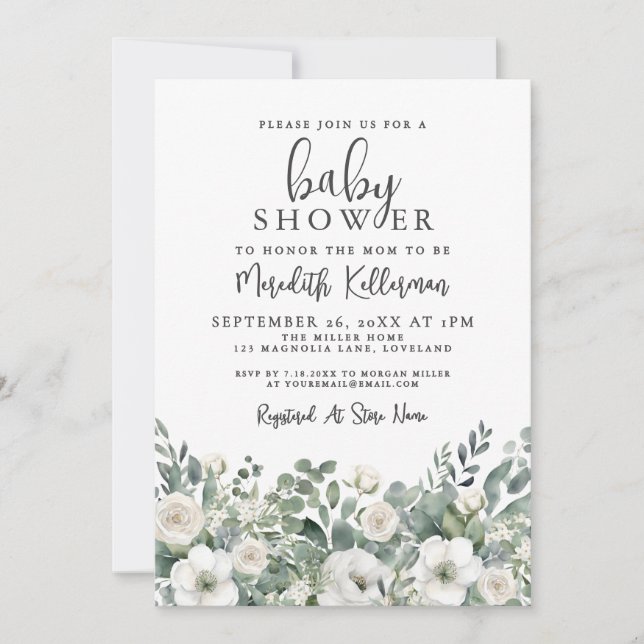 Floral Greenery Eucalyptus Baby Shower Invitation (Front)