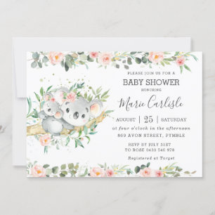Floral Greenery Eucalyptus Koala Baby Shower Girl Invitation