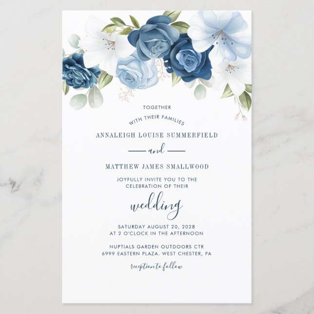 Floral Greenery Eucalyptus Watercolor Blue Wedding (Front)