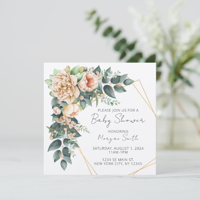Floral Greenery Geometric Baby Shower Invitation (Standing Front)