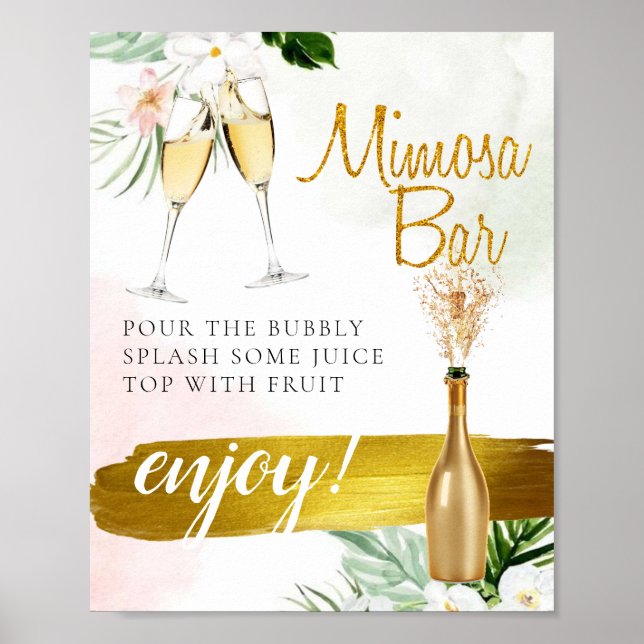 Floral Greenery Gold Bridal Brunch Mimosa Bar Sign (Front)