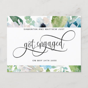 Floral Greenery, Got Engaged, Engagement Announcement Postcard