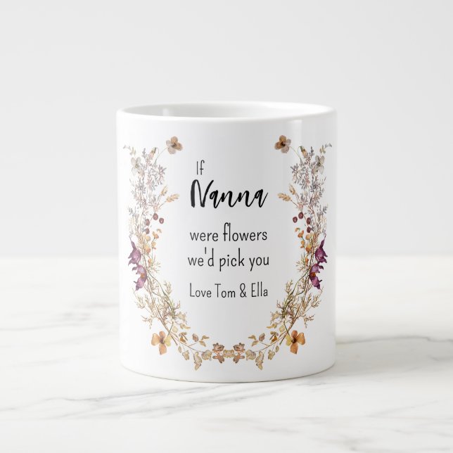 Floral Greenery Grandma Grandkids Names   Large Coffee Mug (Front)