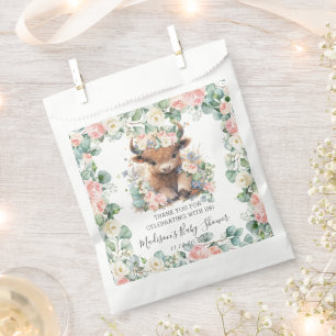 Floral Greenery Highland Cow Baby Shower Birthday Favour Bag