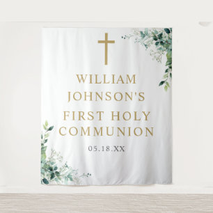Floral Greenery Holy Communion Photo Backdrop Tapestry