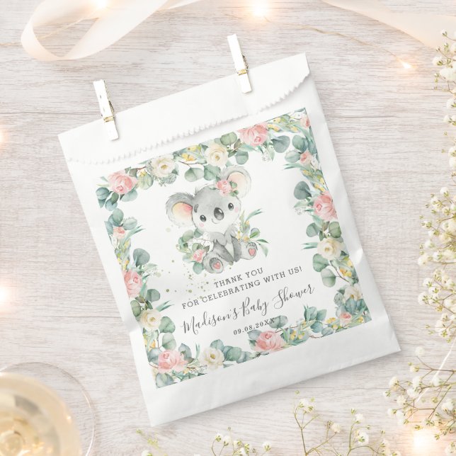Floral Greenery Koala Baby Girl Shower Birthday Favour Bag (Clipped)