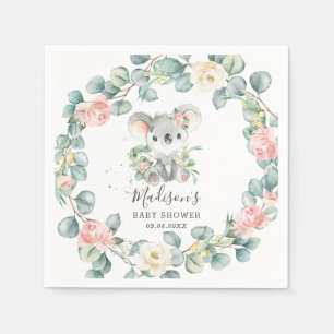 Floral Greenery Koala Baby Girl Shower Birthday Napkin