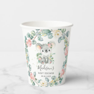 Floral Greenery Koala Baby Girl Shower Birthday Paper Cups