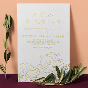 Floral Greenery Line Art White & Gold Wedding