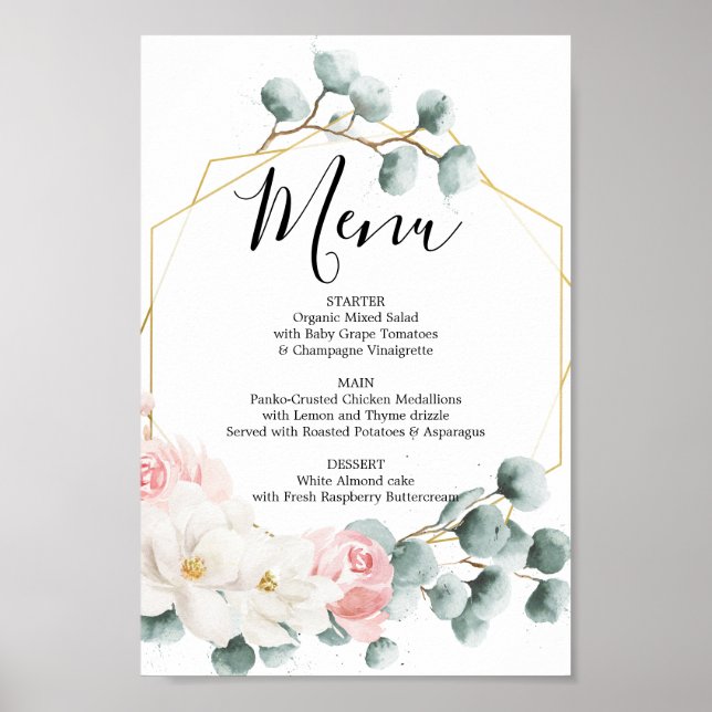 Floral Greenery Menu or Bar Menu Sign (Front)