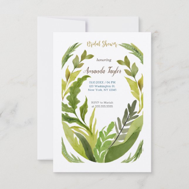 Floral Greenery Minimal Calligraphy Bridal Shower Invitation (Front)