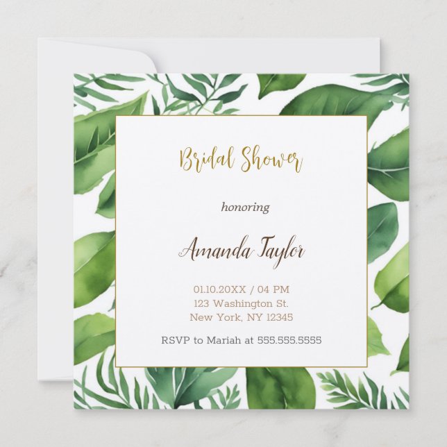 Floral Greenery Minimal Calligraphy Bridal Shower Invitation (Front)