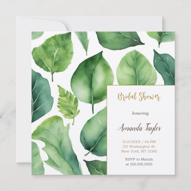 Floral Greenery Minimal Calligraphy Bridal Shower Invitation (Front)