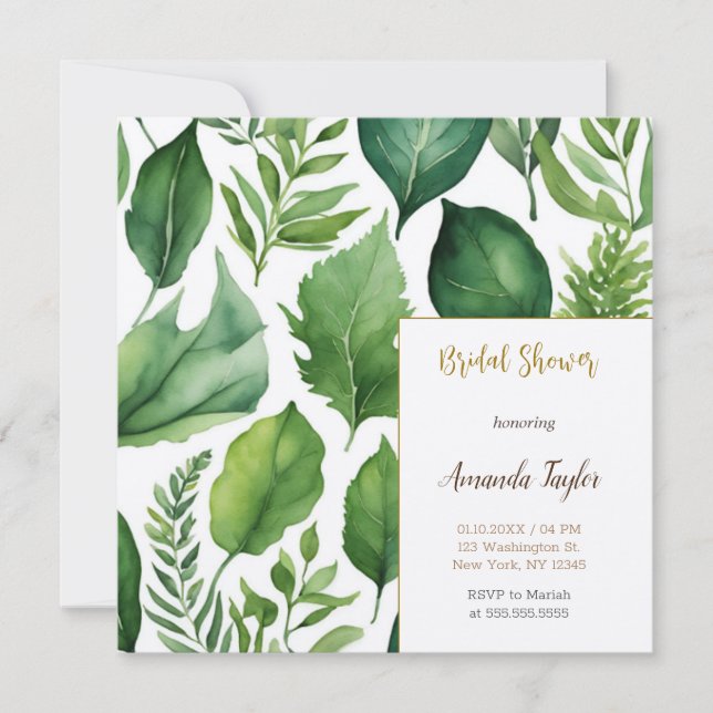 Floral Greenery Minimal Calligraphy Bridal Shower Invitation (Front)