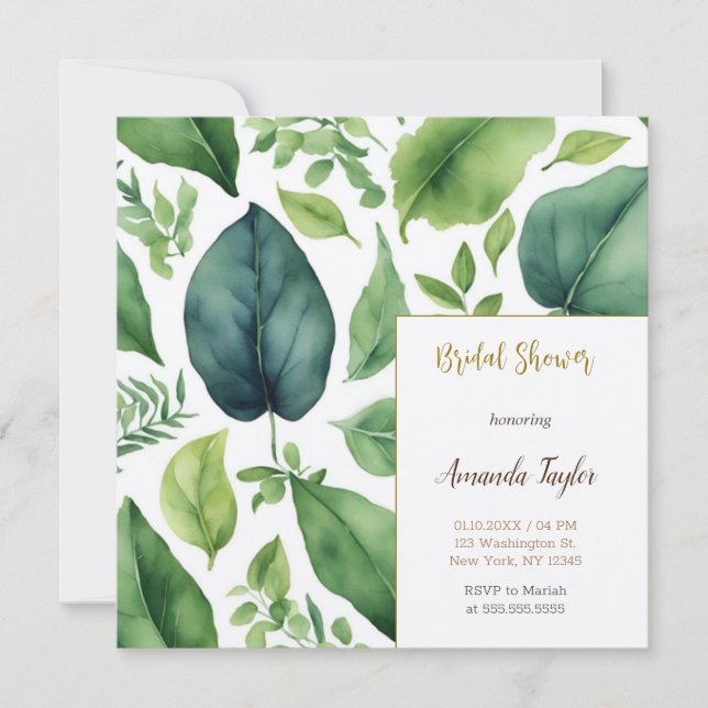 Floral Greenery Minimal Calligraphy Bridal Shower Invitation (Front)