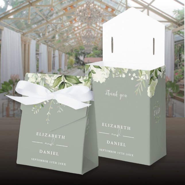 Floral Greenery Monogram Sage Green Wedding Favour Box (Floral Greenery Monogram Sage Green Wedding Favor Boxes)