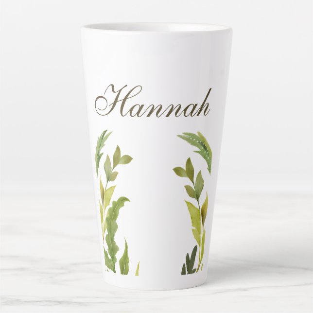Floral Greenery Professional Trendy Minimalist Latte Mug (Front)