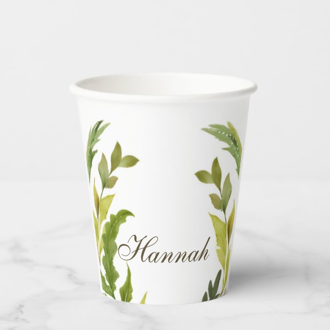 Floral Greenery Professional Trendy Minimalist Paper Cups (Front)