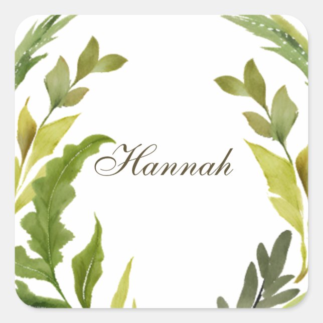 Floral Greenery Professional Trendy Minimalist Square Sticker (Front)