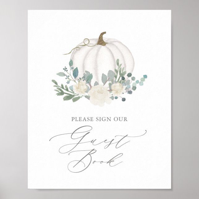 Floral Greenery Pumpkin Baby Shower Guest Book (Front)