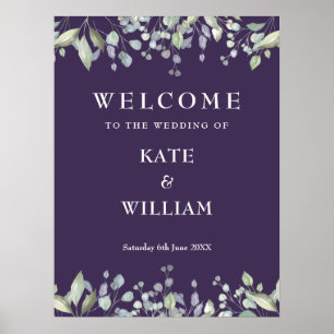Floral Greenery Purple Wedding Welcome Sign