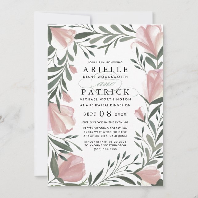 Floral Greenery Rehearsal Dinner Invitations (Front)