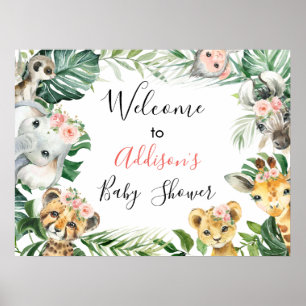 Floral Greenery Safari Baby Shower Welcome Sign